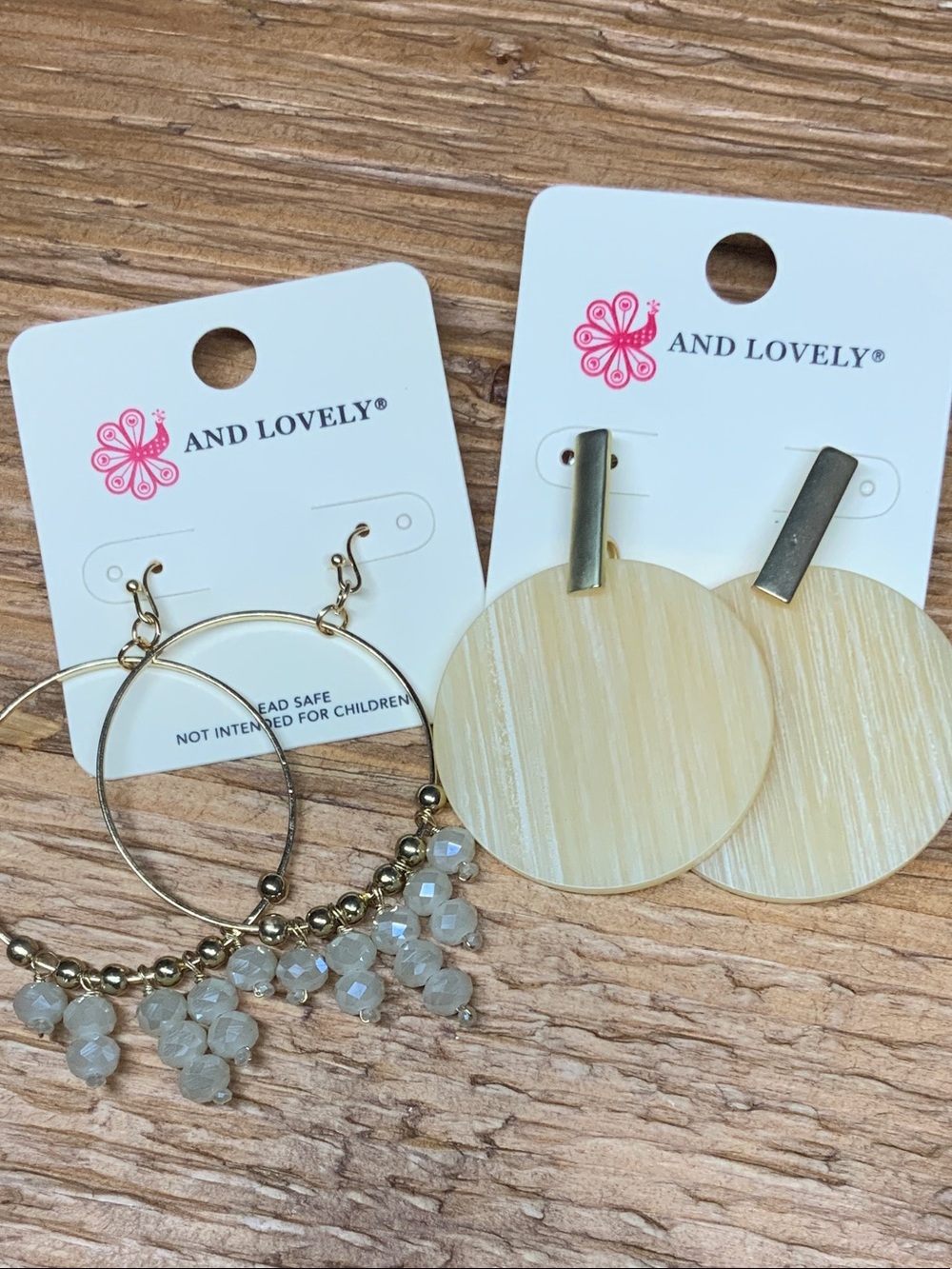 And Lovely Dangle Hoop & Cream Disc Gold Tone Earring Set